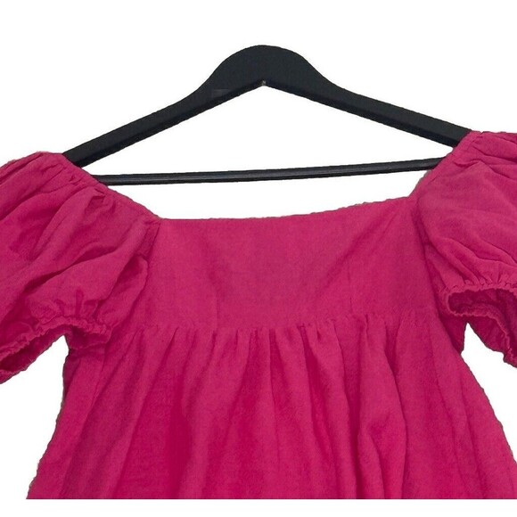 JAAF Gathered Mini Dress in Hot Pink XS Linen Blend - Picture 4 of 8